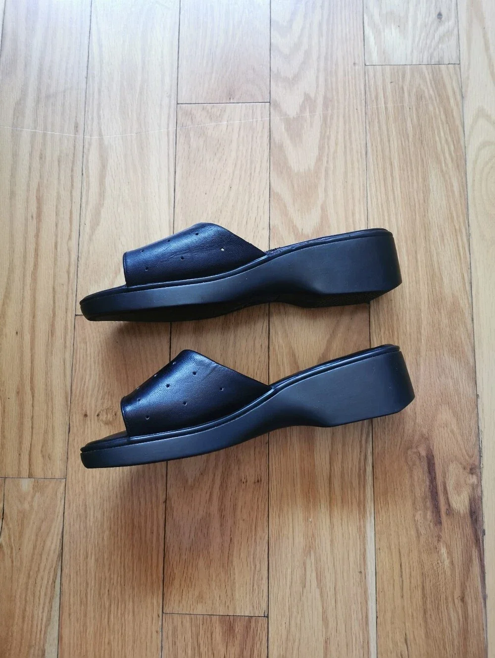 Black Slide Sandals with Perforated Strap